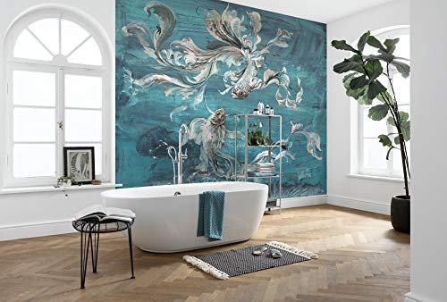 Komar Vlies Fototapete Flux - FIsche, Unterwasser, Wohnzimmer, Schlafzimmer, Dekoration, Tapete, Größe: 300 x 280 cm (Breite x Höhe) - 6 Bahnen - Bahnbreite 50 cm