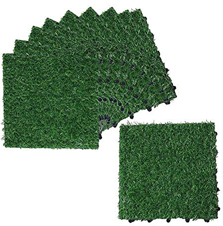 Dalles Gazon Artificiel Carré 30 pcs pour Intérieur/Extérieurs Clipsables Pelouse Synthétique 30 x 30 x 2,5 cm Moquette Pour Revêtement Balcon Terrasse Jardin