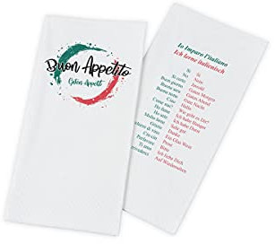 FUNNY Motivservietten Buon Appetito- Guten Appetit ich lerne italienisch Italien 40x40cm, 2-lagig, 1/8 Falz, weiß, Zellstoff 1000 StücK AG-252-6