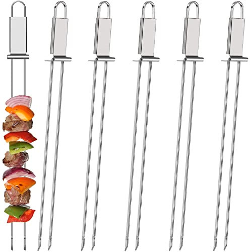 Lallisa Kabob Brochettes pour griller, bâton de barbecue en acier inoxydable avec barre de poussée, outil à kebab à double broche à libération rapide pour viande, poulet, légumes et fruits (6 pièces),