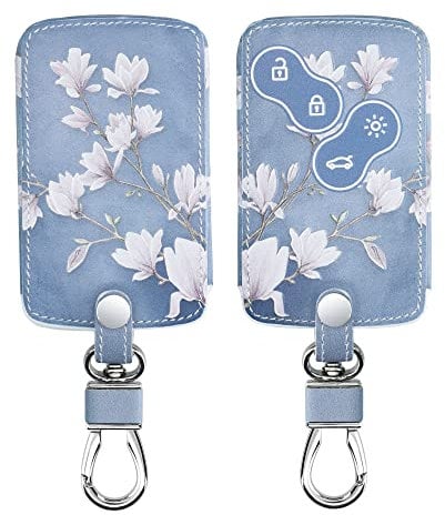 kwmobile Accessoire clé de Voiture Compatible avec Renault 4-Bouton (Keyless Go Uniquement) - Coque en Simili Cuir pour Clef de Voiture Taupe-Blanc-Bleu-Gris