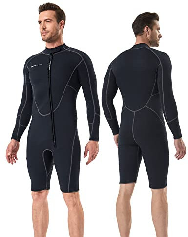 Seaskin Long Sleeve Shorty Wetsuit Mens 3mm Neoprene Diving Suits Front Zip