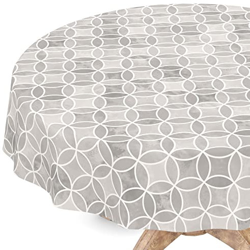 ANRO Tischdecke abwaschbar Wachstuch Wachstuchtischdecke Rund 100cm Schnittkante Kaleidoskop Grau pflegeleicht Wachstischdecke wasserabweisend Gartentischdecke Meterware Lotuseffekt