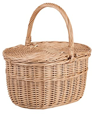 e-wicker24 Alles aus Weide Picknickkorb aus Weide Weidenkorb mit dem Deckel großer Aufbewahrungskorb für Obst und Gemüse Proviantkorb Essenskorb Ausflugskorb geflochten (35x28 H20/30, Natur)