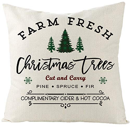 EHOMERY Kissenbezüge Küche Kissenhülle Velour DREI Weihnachtsbäume Farm Fresh Samt Zierkissenbezüge Kissenbezüge Ethno Kissenhülle Dekokissen Wohnzimmer Sofa Dekoration Weiß 20X20 Inches
