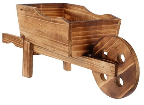 Gatuida House Plants Artificial Pots, Wooden Small Cart Pot, Multifunction Wooden Wheelbarrow Planter Ornamental Plant Pot, Garden for Outdoor Indoor Ceramic Pot