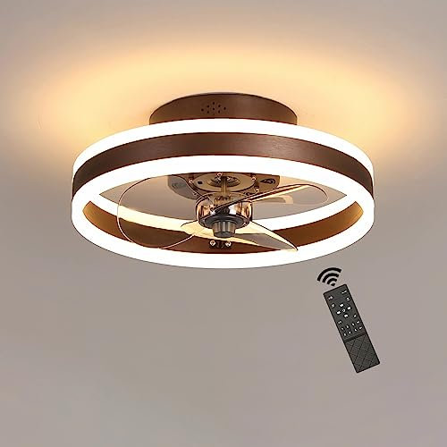 GaoHX Deckenventilator Mit Beleuchtung, Modern LED Dimmbar Deckenleuchte mit Ventilator und Fernbedienung, Lampe mit Ventilator mit Timer Luster für Wohnzimmer Schlafzimmer Esszimmer (braun, 40CM)