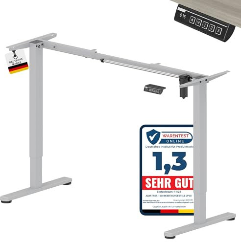 Albatros UP30 Silber, höhenverstellbarer Schreibtisch Gestell, elektrisch für Büro Home Office, stabiles Tischgestell, Arbeiten im Stehen und Sitzen
