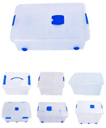 Jardin202 - Cajas de Almacenamiento Transparentes con Tapa Azul | Caja de ordenación | Pack 4 uds (36L)
