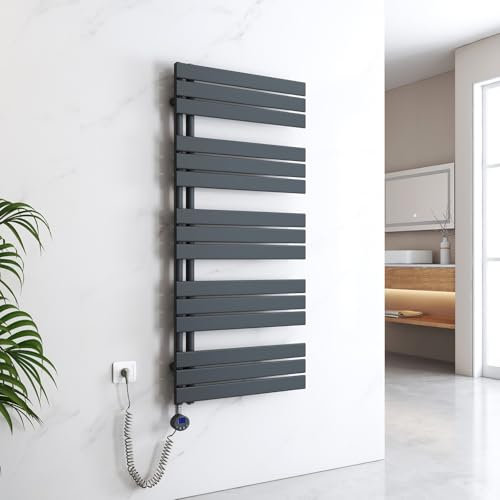 EMKE Seche Serviette Electrique 1320x600 mm, Porte-Serviettes Chauffant avec Thermostat, Chauffe Serviette Salle de Bain Anthracite 800W,Sèche Serviette électrique
