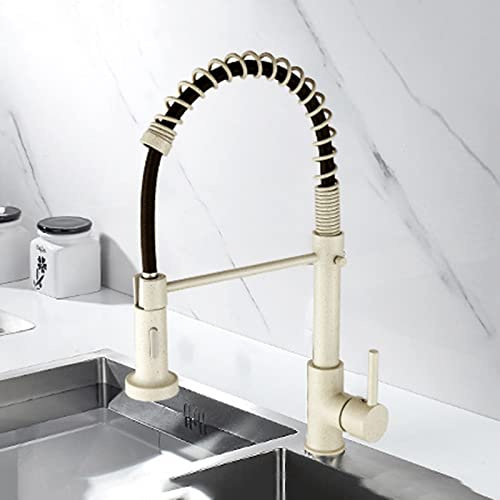 Küchenarmatur mit Brause Ausziehbar Heißer Und Kalter Armatur Küche 360° Schwenkbarer 2 Sprühmodi Wasserhahn Ausziehbar,Beige