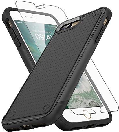 Asuwish Phone Case for iPhone 7plus 8plus 7/8 Plus with Tempered Glass Screen Protector Cover and Rugged Cell Accessories Protective Dual Layer i Phone7s 7s + 7+ 8s 8+ Phones8 7p 8p Women Men Black