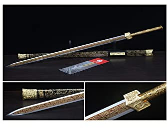 Homeaifen Longquan Chinesisches Schwert Katana Stand Han Stahl Schwert Taiji Full Tang Kung Fu Schwert UK-X-S5656