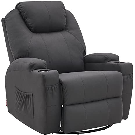 M MCombo Massagesessel Fernsehsessel Relaxsessel 7020, mit Heizung, Dreh 360° Schaukel, manuell verstellbar (Dunkelgrau- Mikrofaser)
