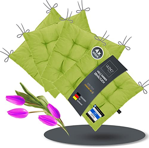 LILENO HOME 4er Set Stuhlkissen 24 Apfelgrün (40x40x6 cm) - Sitzkissen für Garten, Küche oder Esszimmer - UV-beständige Indoor u. Outdoor Stuhlauflage als Stuhl-Kissen (Linda FUM)