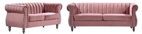 Vente-unique Chesterfield-Sofa fà  Â à  ¼r 3-Sitzer und 2-Sitzer, aus Samt, Altrosa, Trumbo