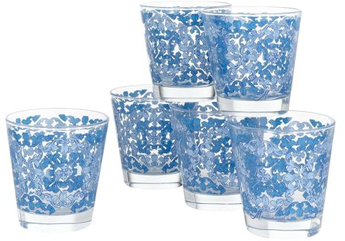 Baroni Home Portofino - Juego de 6 vasos de agua con decoración de colores estampados, fabricados en Italia, vasos lavables en lavavajillas, 25 cl, diseño Portofino