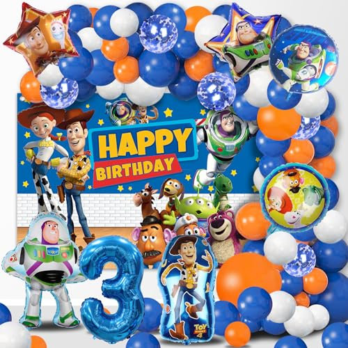 75 Stück Story Deko Geburtstag 3, Story Luftballon Geburtstag 3, Happy Birthday Girlande Story, Story Party Deko, Story Hintergrund, Story Folienballon, Luftballon Girlande Für Geburtstagsdeko Kinder