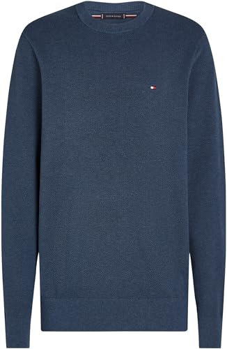 Tommy Hilfiger Men’s Essential Structure Crew Neck Regular Fit Jumper, Blue (Aegean Sea Heather), M