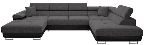 Mirjan24 Ecksofa Torezio Bis mit Bettkasten, Einstellbare Kopfstützen, Sofa mit Schlaffunktion, Eckcouch für Wohnzimmer, Polsterecke, U-Form Couch mit Bettfunktion (Soft 011 + Lux 06, Seite: Rechts)