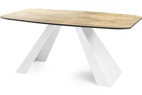 WFL GROUP Esstisch Monte Weiß im Modern Stil, Rechteckiger Tisch - Ausziehbar von 160 cm bis 200 cm, Pulverbeschichtete Weiße Metallbeine - 160 x 80 cm - Lancelot Eiche