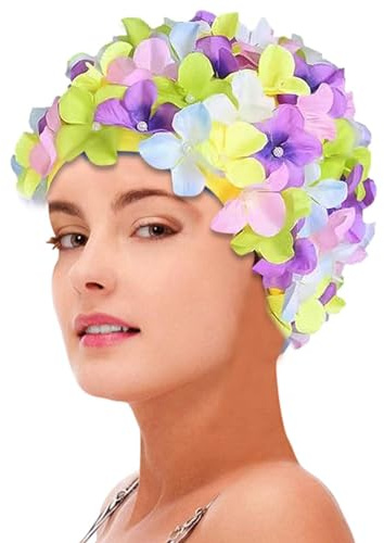 Graziose cuffie da nuoto con fiori vintage, cuffia da nuoto con petali floreali 3D, per capelli lunghi e corti, per piscina, spiaggia, vacanze