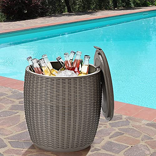 CASEGO Table Seau à Glace 45l, Seau de Stockage de Boissons en rotin, Table de Cocktail d'extérieur, adaptée au Jardin et à la terrasse (Brown)