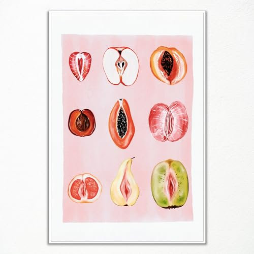 ogyormpi Funky Pink Poster, bunt geschnittenes feminines Obstbild, Lebensmittel, Wandkunst, Leinwanddruck, Fruchtiges Gemälde, Frauenkörper Positivität, Kunstdruck, Badezimmer-Wandkunst, 30,5 x 40,6