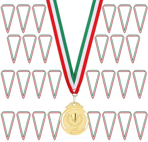 GeeRic 30 Stück Medaillen Bänder, Halsbänder Medaillen Bänder Druckknöpfen Gestreifte Medaillen Bänder Lanyards