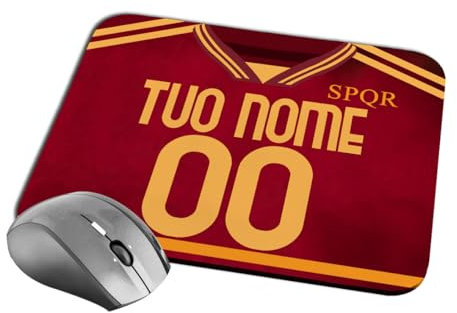 quickgadget Idea Regalo Tappetino Mouse Pad per Tifoso Roma 02 - Personalizzato con Nome e Numero - Perfetto per Ufficio e Gaming