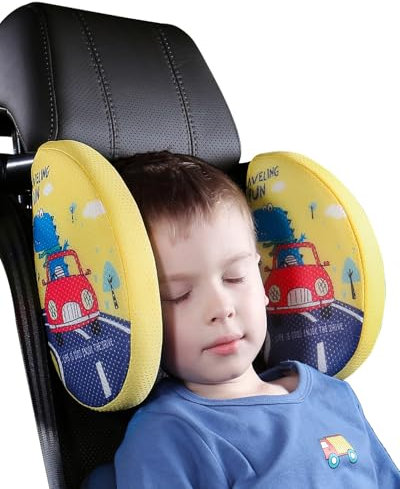 Hoclauho Auto Nackenstützk issen kinder Erwachsene, Verstellbare Kopfstütze, Weicher Memory-Schaum für komfortables Schlafen auf Reisen, Auto reise zubehör, schlafkissen auto kinder (Gelb)