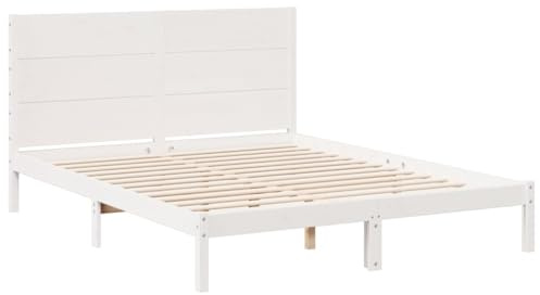 vidaXL Massivholzbett, Holzbett mit Kopfteil Lattenrost, Doppelbett für Schlafzimmer, Bett Bettgestell, Modern, Weiß 140x220cm Massivholz Kiefer