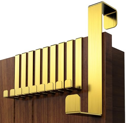 4smile Türhaken zum Einhängen - 10er Set, Fb. Gold - Edelstahl Kleiderhaken Tür für die ganze Wohnung, flexible Haken zum Einhängen, belastbare Türhakenleiste, universelle Türgarderobe