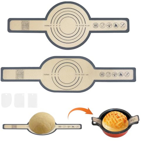 2 Pcs Silicone Bread Sling, Reusable Bread Baking Mat with Long Handle for Dutch Oven, Non Stick Heat Resistant Easy Clean Baking Sling with Plastic Scraper for Transferring Sourdough (Grey)