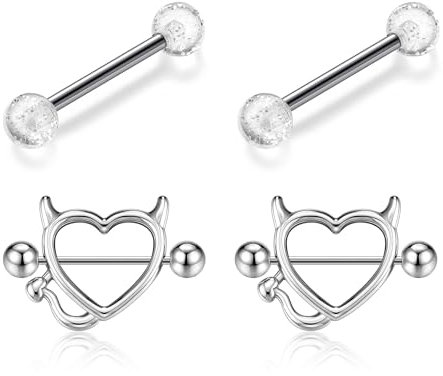 JSDDE 4er Brustwarzenpiercing aus Edelstahl Stablänge 12-14mm Nippelpiercing Barbell Zungenpiercing Nipple Brustwarze Piercing Bars