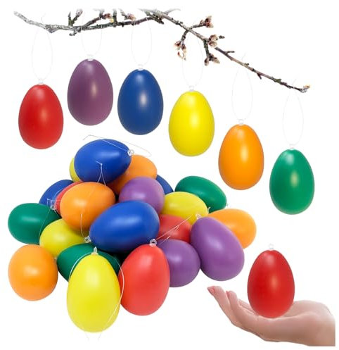 com-four® 24x Ostereier zum Aufhängen - Osterdeko in kräftigen Farben - Deko Ostereier - Größe: 8 cm