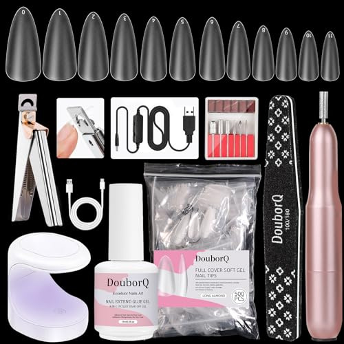 Major Dijit Gel X Starter-Set – Mit Nagelfräse, 4-in-1 Gel (0,5oz), 500 Almond-Tips (L), UV-Lampe & Zubehör für Nagelverlängerungen & Nail Art