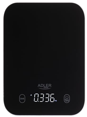 ADLER Küchenwaage, Genauigkeit 1g, Elegante schwarze Optik