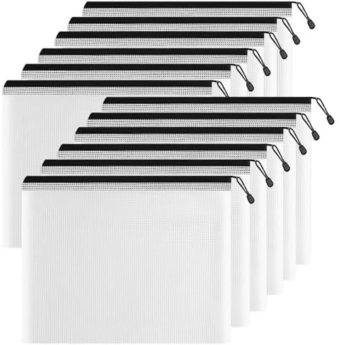 KOOSREEL Dokumententasche mit Reißverschluss, A4,transparent Dokumententasche, Reißverschluss, Netzstoff, für Reisen, für Büro, Reise, Zubehör (12 Stück)