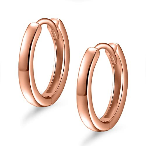 day.berlin Kleine Damen Ohrringe in Rosegold 18k vergoldet, Klapp Creolen 17mm Durchmesser 2mm stark, 316L Edelstahl nickelfrei und wasserfest für Frauen