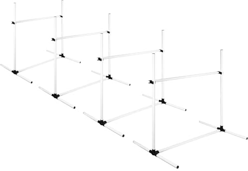 FIVMEN 4 x agility set hundar slalomstänger hund träningsset höjd justerbar plast hinder set hobby häst hinder med transportväska för hundträning hundsport, vit