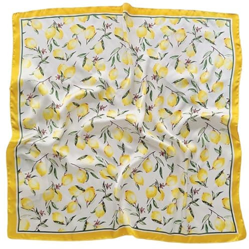 Ericetion Quadratische Retro-seidenschals, Zitronen-Print-seidenschal, Floral Bedrucktes Bandana-Kopftuch, Hochzeits-Halstuch-Accessoires Für Festival-Cosplay, 70 X 70 cm