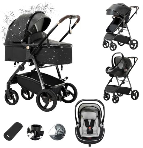 Zkiprm 3-in-1 Kinderwagen, Reisesystem, Babywanne Buggy&Sportsitz, Ein-Klick-Zusammenklappen, Kinderwagen mit Aluminiumgestell, Mumienbeutel/Regenschutz/Baumwollmatte für Neugeborene von 0-4 Jahren