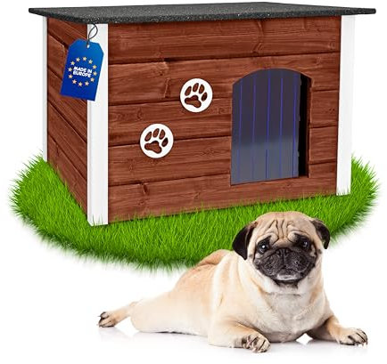 Outentin Hundehütte Outdoor Winterfest - Hundehaus für Mittelgroße Hund - Isoliert und Wetterfest - Hunde Haus für Draußen mit zum Öffnen Flachdach - Stabile und Moderne Villa - 76 x 60 x 60cm -Nuss