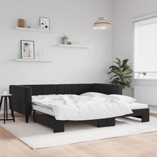 Brokky Tagesbett Ausziehbar Ausziehbett Bett Zum Ausziehen Sofa Bett Daybed Sofa Bett Mit Ausziehbett Schwarz 100x200 cm Samt / 3196702