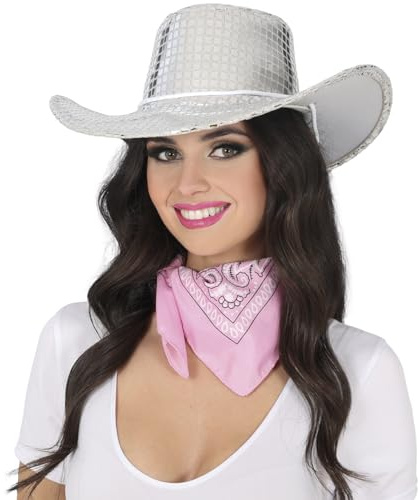 FIESTAS GUIRCA | Silberner Cowboyhut Disco 80 - Kostümzubehör für Cowboy-Partys und Themenpartys Wilder Westen - Ideal für Erwachsene Unisex zu Halloween und Karneval - Silber