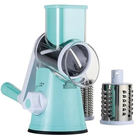 Vegetable Cutter & Slicer Manual Kitchen Cheese Chopper Machine With 3 Sharp Drums Multifunctional Garlic Potato Shredder(Blue)