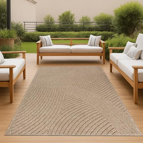 Teppich-Traum Outdoor Teppich groß Terrasse Balkon Wohnzimmer robust pflegeleicht wetterfest strapazierfähig Naturbeige 200 x 280 cm