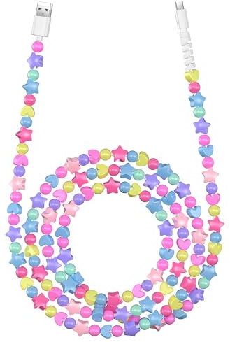 Coolden USB C Charger Cable 2M 66W USB to USB C Cable Type C Charger Fast Charging Cute Stars Beaded Girls Women Phone Charger Cables for iPhone 17/16/15 Series, Galaxy S25 S24, iPad A16-Colorful