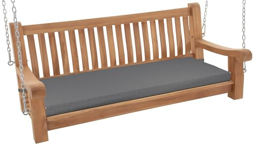CLP Schaukelbank wetterfest Joyce mit Sitzkissen, robust massiv Teakholz, mit Armlehne und Ketten, Gartenbank für Terrasse und Balkon, Farbe:dunkelgrau, Größe:136x48x8 cm
